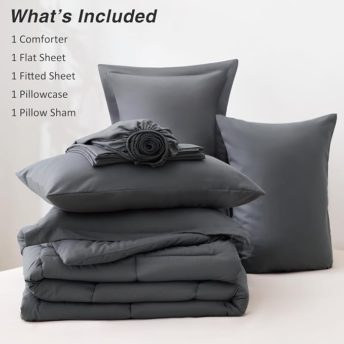 Love's cabin Twin Comforter Set Soot Grey, 5 Pieces Twin Bed in a Bag, All - Image 8