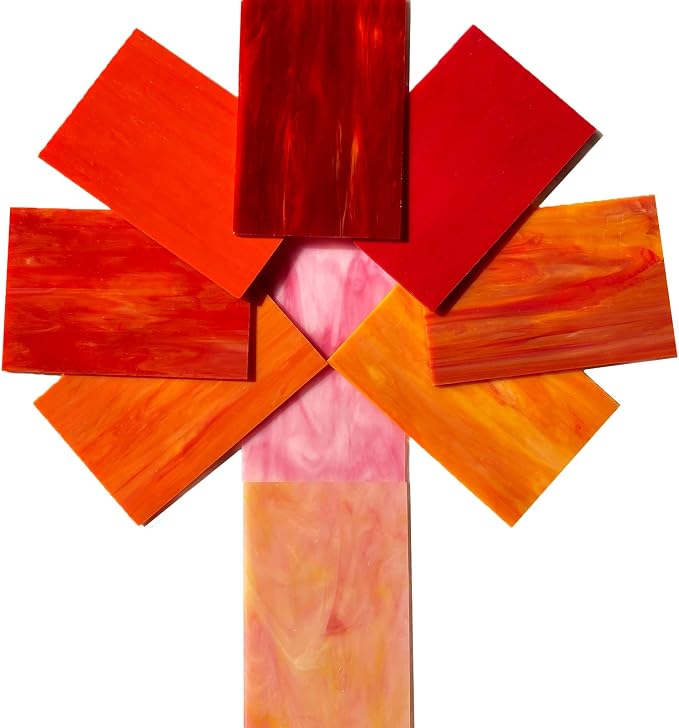 9 Pack Red Stained Glass Sheets, 4 x 6 Inch Mosaic Supplies Flame Collection - Image 3