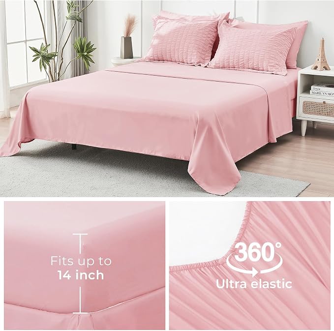 HYMOKEGE Pink King Size Comforter Set Seersucker 7 Pieces, All Season Luxury - Image 7