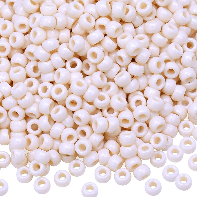 1000Pcs Pony Beads Bracelet 9mm Beige Plastic Barrel Pony Beads by Auvoua