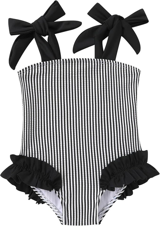 Happy Town Toddler Swimsuit Girl Solid Color Stripe One-Piece Baby Bathing Suits