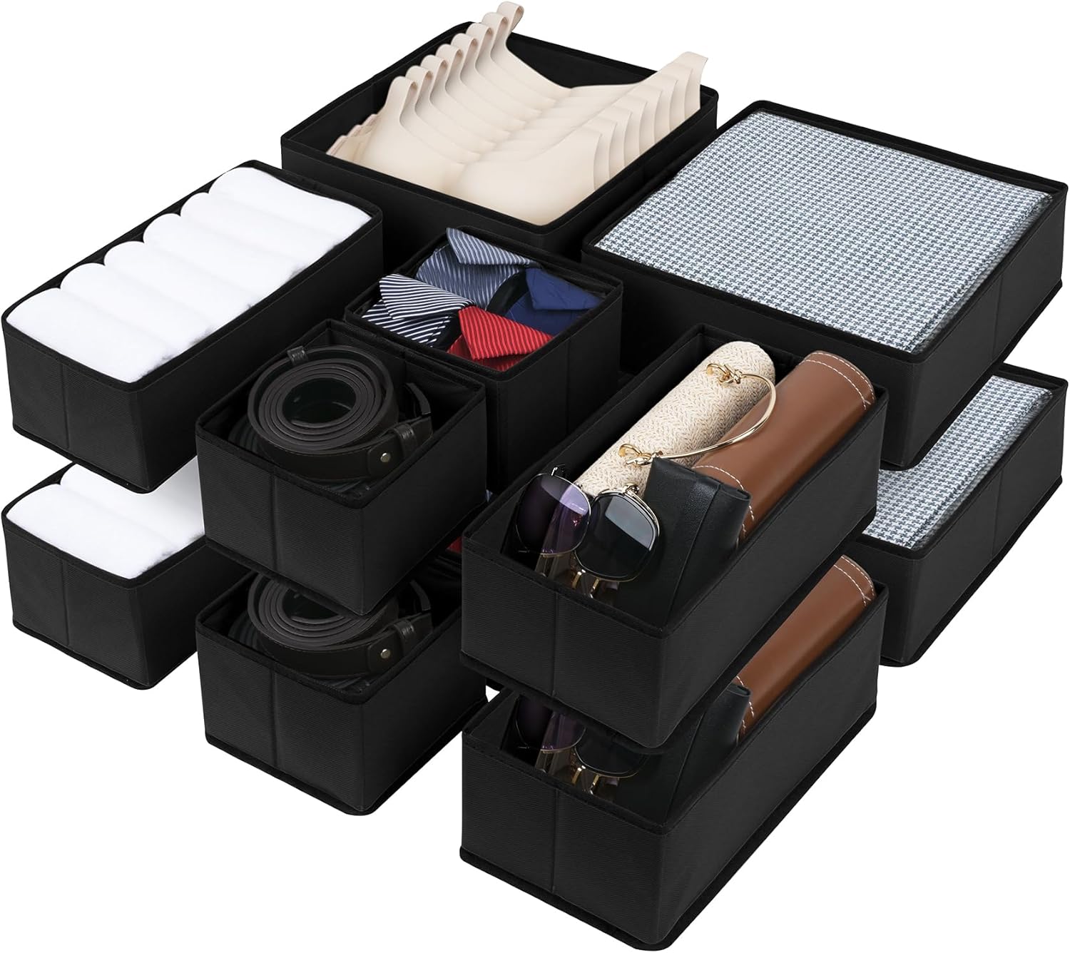 Cupic Cupid Drawer Organizer, Dresser Organizers, Foldabe Drawer Organizer Clothes, Closet Organization and Storage Dividers for Socks, Underwear and Diaper, Set of 12, Black