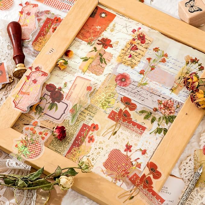 180PCS Gold Foil Vintage Botanical Flower Scrapbook Stickers, Craft Supplies - Image 5