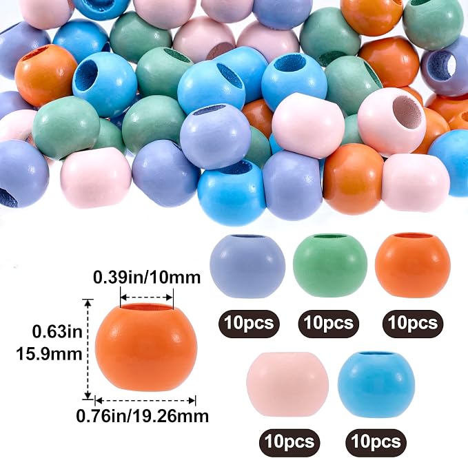 Pndeyo 50pcs Wooden Beads for Crafts, 24mm Large Hole Natural Wood Hair Bead - Image 2