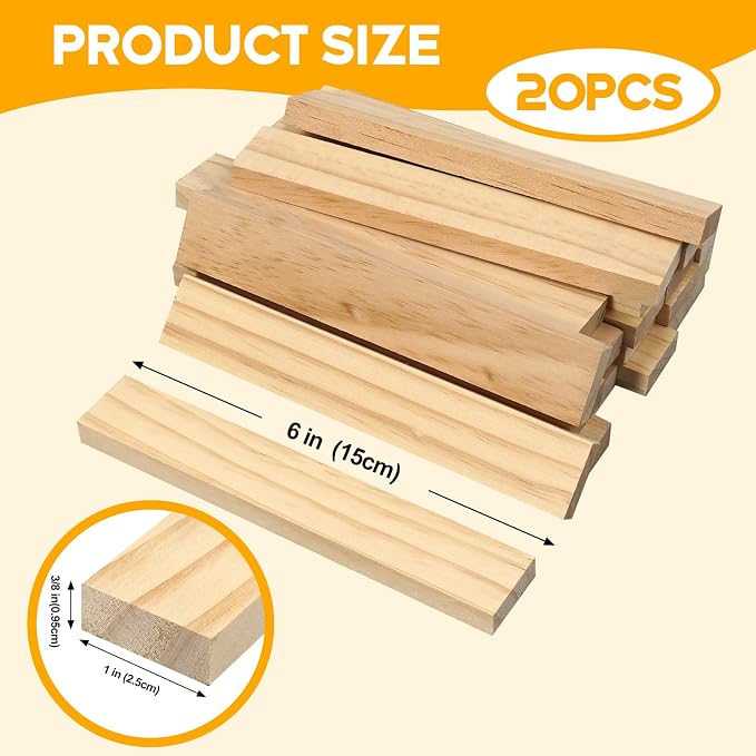 Wood Strips Slats for Wall, Square Wooden Dowels for Crafts 3/8"x 1" x 6" - Image 3