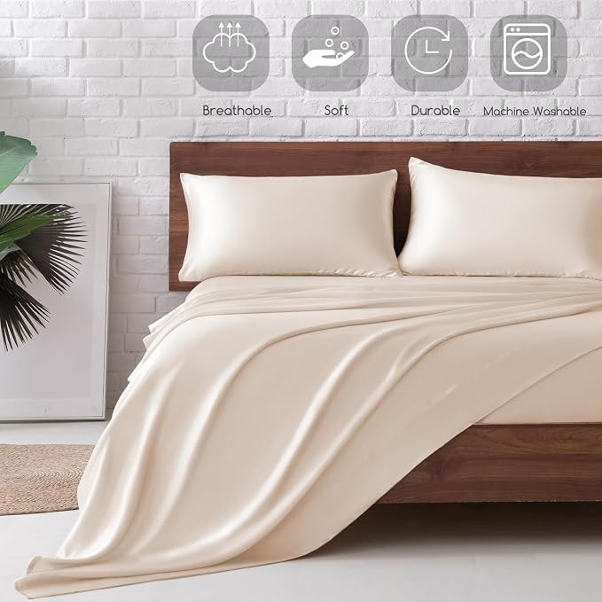 MR&HM Satin Bed Sheets, King Size Sheets Set - Image 5