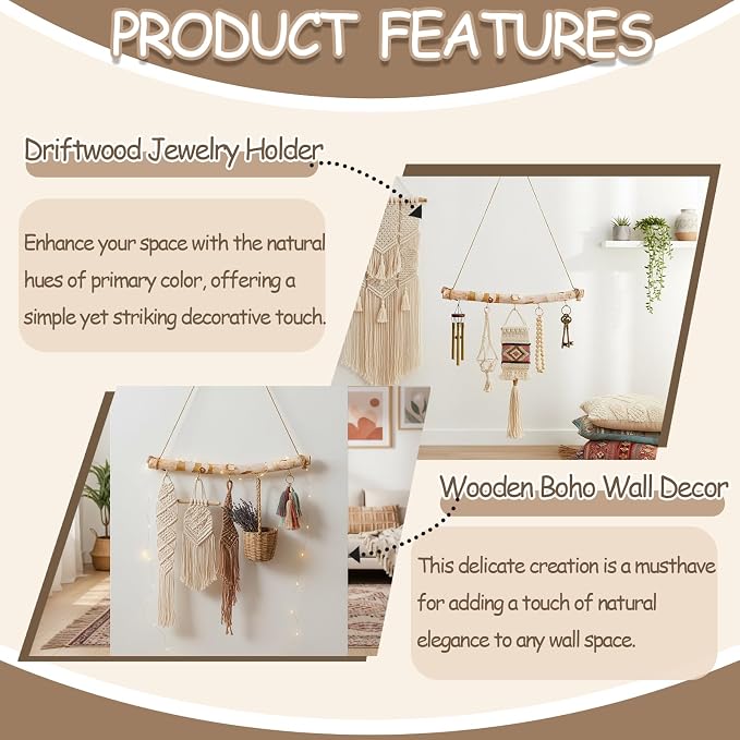 4 Pcs 15 Inch Driftwood Wall Hanging Jewelry Hanger Hanging Branch Decor - Image 4