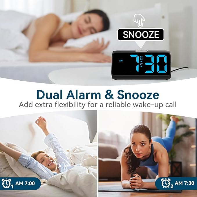Netzu Digital Alarm Clocks for Bedrooms, Loud Alarm Clock - Image 3