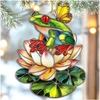 2D Flat Faux Stained Glass Frog Christmas Acrylic Ornament, Frog Ornaments by Unknown
