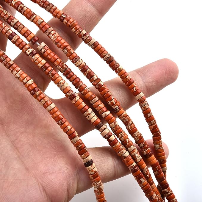 190pcs 4x2mm Orange Natural Sea Sediment Imperial Jasper Heishi Disc Rondelle - Image 4