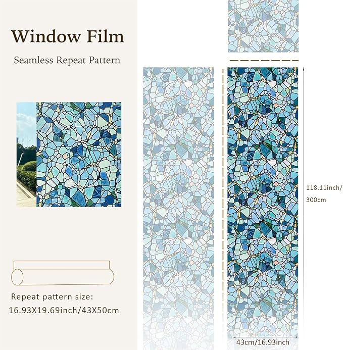funlife Original Hand-Drawn Privacy Stained Glass Window Film, Reusable Single - Image 3