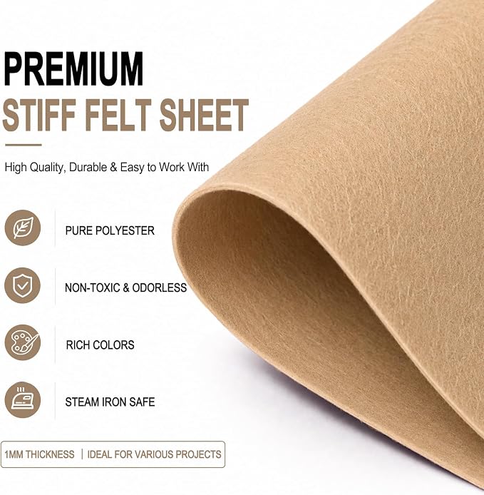 Sand Large Felt Fabric 36" x 36", 1mm Stiff Felt Sheet, Nonwoven Fabric - Image 4