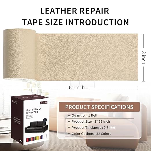 Leather Repair Patch Tape, Light Beige 3 x 61 Inches Self Adhesive Leather - Image 2