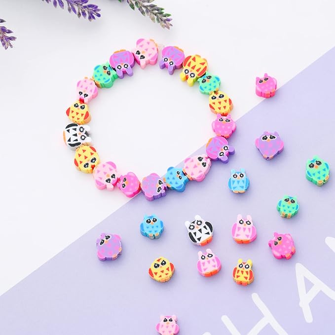 100pcs Owl Polymer Clay Spacer Beads - Image 2
