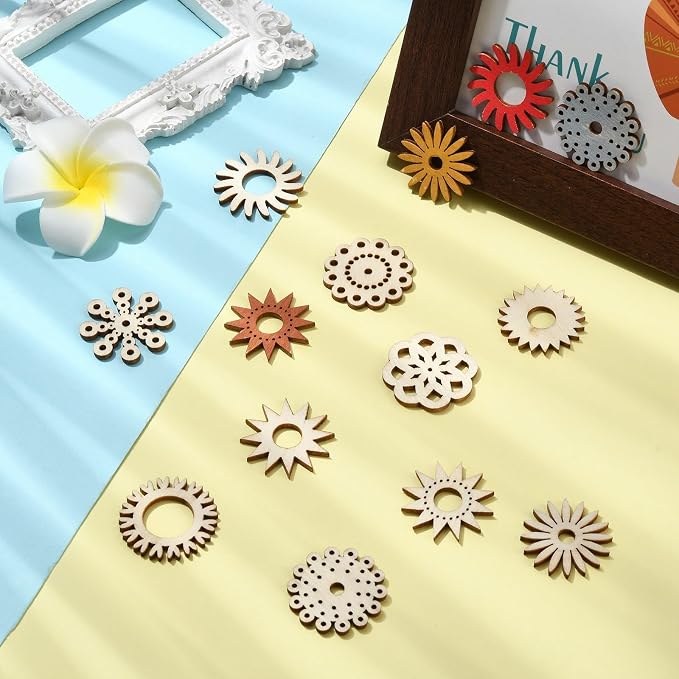 200 pcs Mixed Styles Sunflower Theme Unfinished Wood Cutout Charms Daisy Flower - Image 5