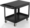 Utility Cart on Wheels, Heavy Duty Large Flat Top Rolling Service Cart, 46 x 25 Inch Work Carts, 2 Shelf 1000 lbs Capacity Plastic Tool Cart, for Warehouse, Garage, Cleaning, Black