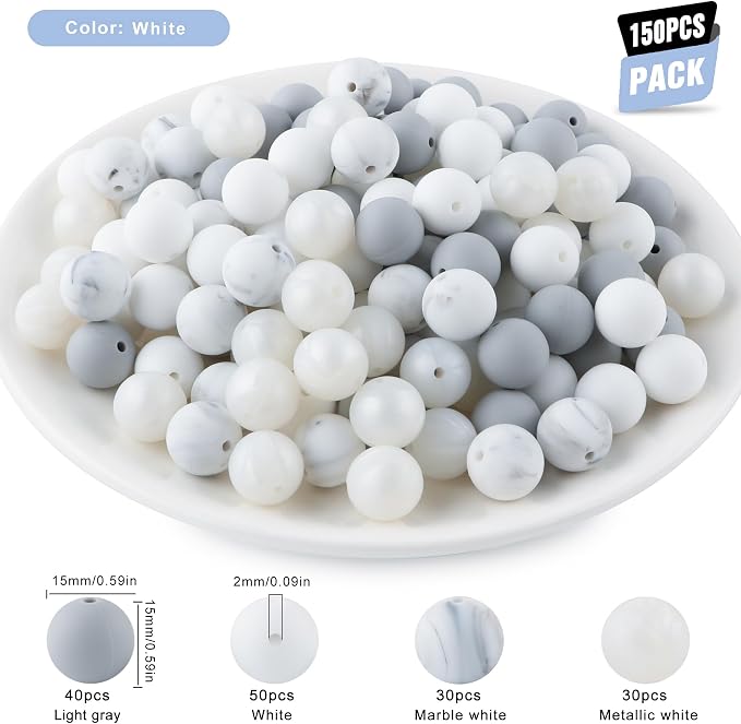 150Pcs Silicone Beads 15mm Mix Color, Bulk Silicone Beads 15mm - Image 2