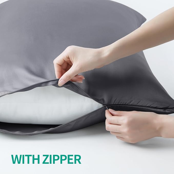 4-Pack Bamboo Viscose Zippered Pillow Cases Queen Size, 400 Thread Count - Image 4