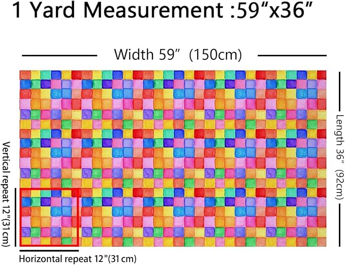 Feelyou Colorful Geometric Fabric by The Yard, Rainbow Abstract Art Square - Image 2