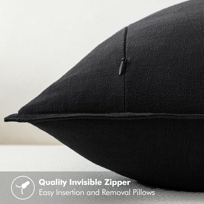 MIULEE Decorative Linen Euro Sham Pillow Covers 24x24 Black ​Boho Farmhouse​ - Image 3
