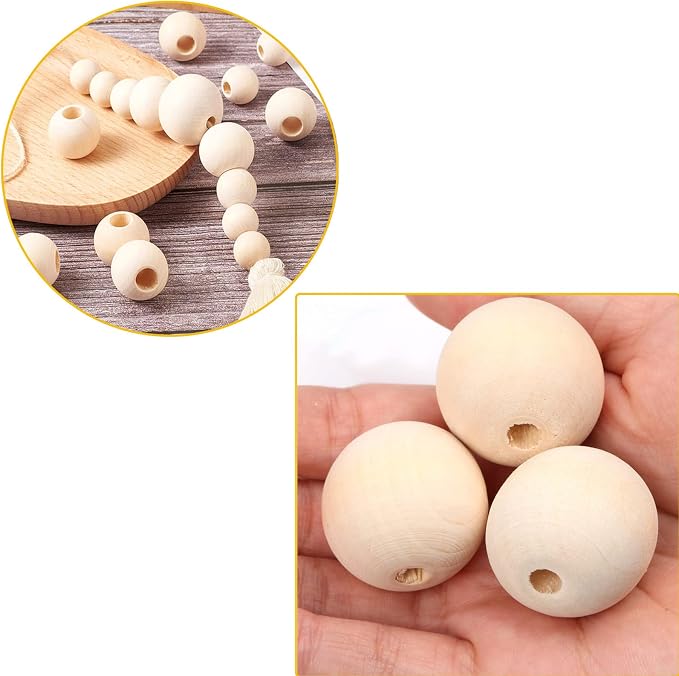 100Pcs 1 Inch Unfinished Wood Beads Round Wooden Spacer Beads Natural Wood - Image 3