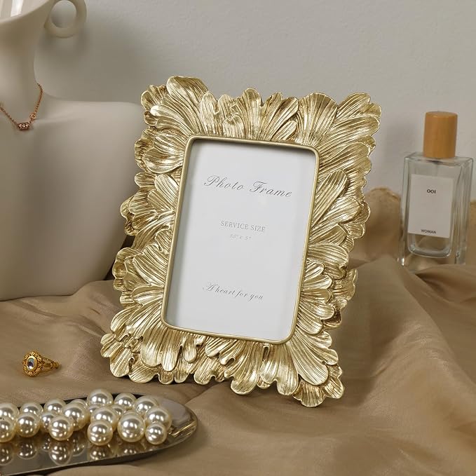 Cuspin 3.5x5 Picture Frame Small Gold Frames, Vintage Gold Palm Leaves Textured - Image 7