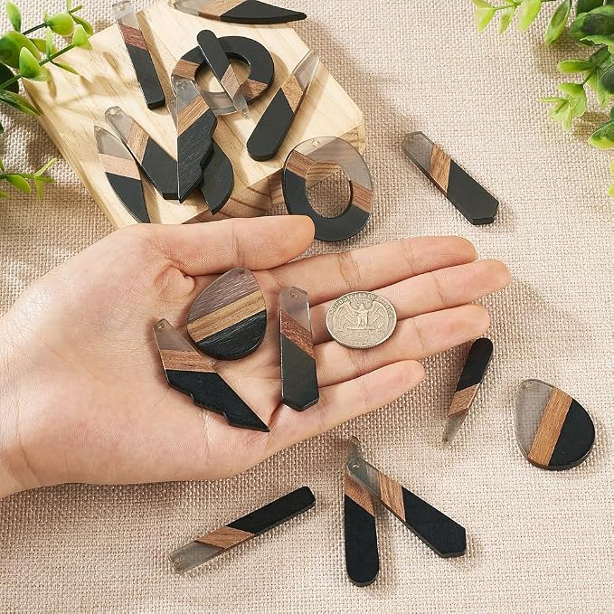 FASHEWELRY 20Pcs Resin Wood Earring Charms 3 Tone Wooden Earring Blanks - Image 4