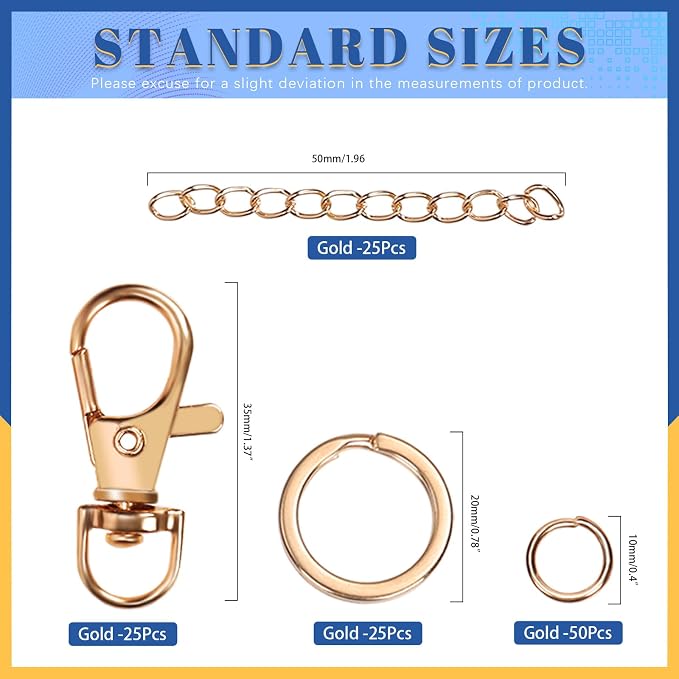 Glarks 125pcs Golden Keychain Making Kit, Keychain Craft Supplies Including Key - Image 2