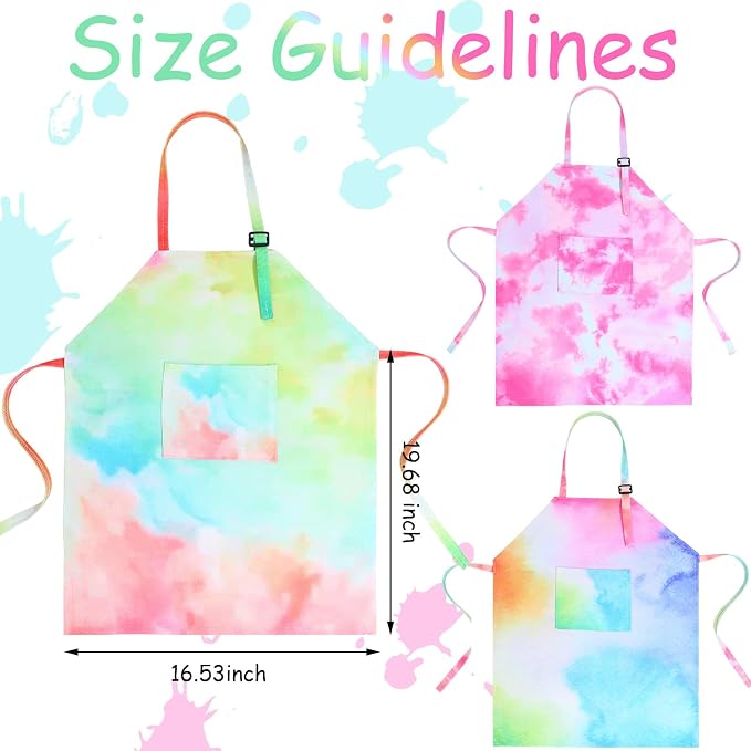 SATINIOR 3 Pack Kids Apron Rainbow Tie Dye Toddler Aprons - Image 3