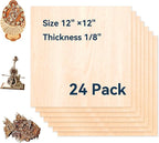 24 Pack Basswood Sheets for Crafts-12 x 12 x 1/8 Inch- 3mm Thick Plywood Sheets by XNEONLab