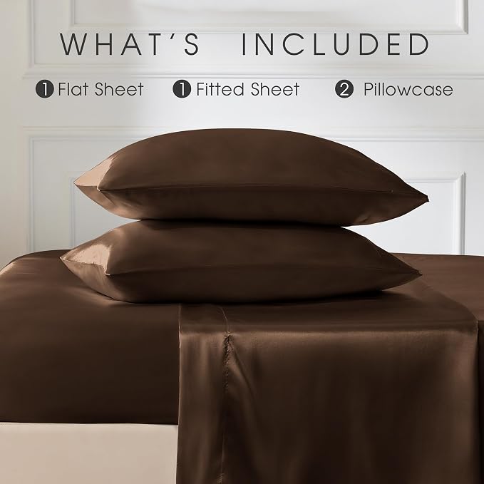 FreshCulture Satin Sheets Queen Size Bed Set- 4 Piece Luxury Soft Silky Queen - Image 3