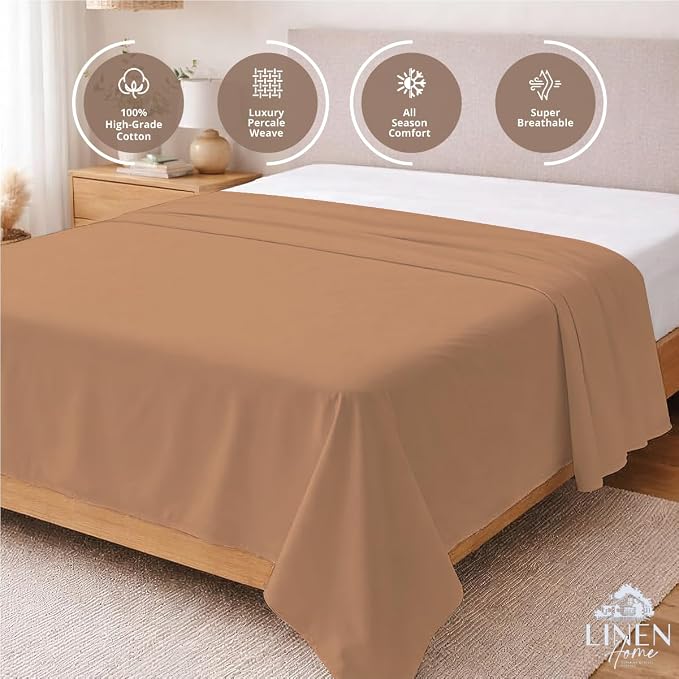 Linen Home 100% Cotton Percale 1 Flat Sheet, Full Size - Image 3
