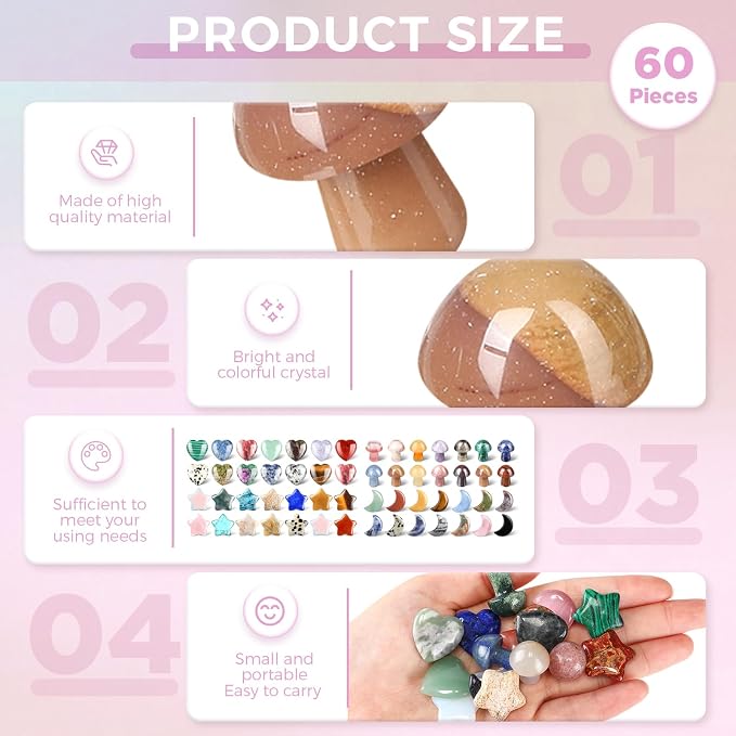 Nuenen 60 Pieces 20 * 20 * 6 mm Crystal Mushroom Sculpture Heart Shaped Moon - Image 3