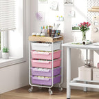 SYKIARIOL Utility Cart with 5 Labeling Drawers and Wooden Tabletop – Rolling - Image 2