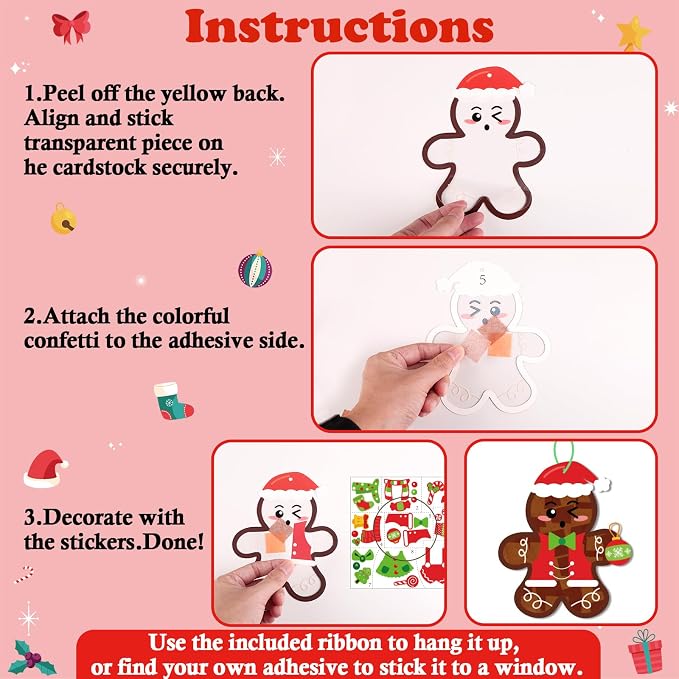 Renbuzhu 39PCS Christmas Crafts Bulk: Gingerbread Men Paper Suncatchers DIY Kit - Image 5