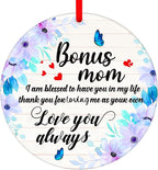 WaaHome Bonus Mom Christmas Ornaments Gifts from Daughter Son, Flower Bonus Mom by WaaHome