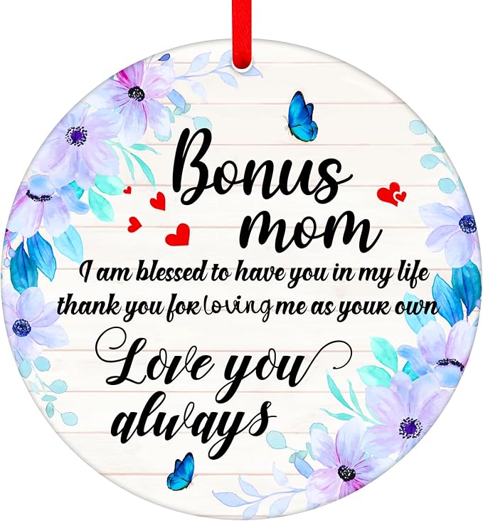 WaaHome Bonus Mom Christmas Ornaments Gifts from Daughter Son, Flower Bonus Mom by WaaHome