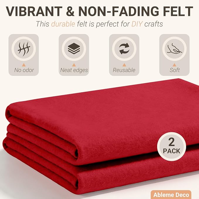 Red Felt Fabric Sheets 18" x 18" 1.6mm Soft Craft Felt Squares | Soft Precut - Image 3