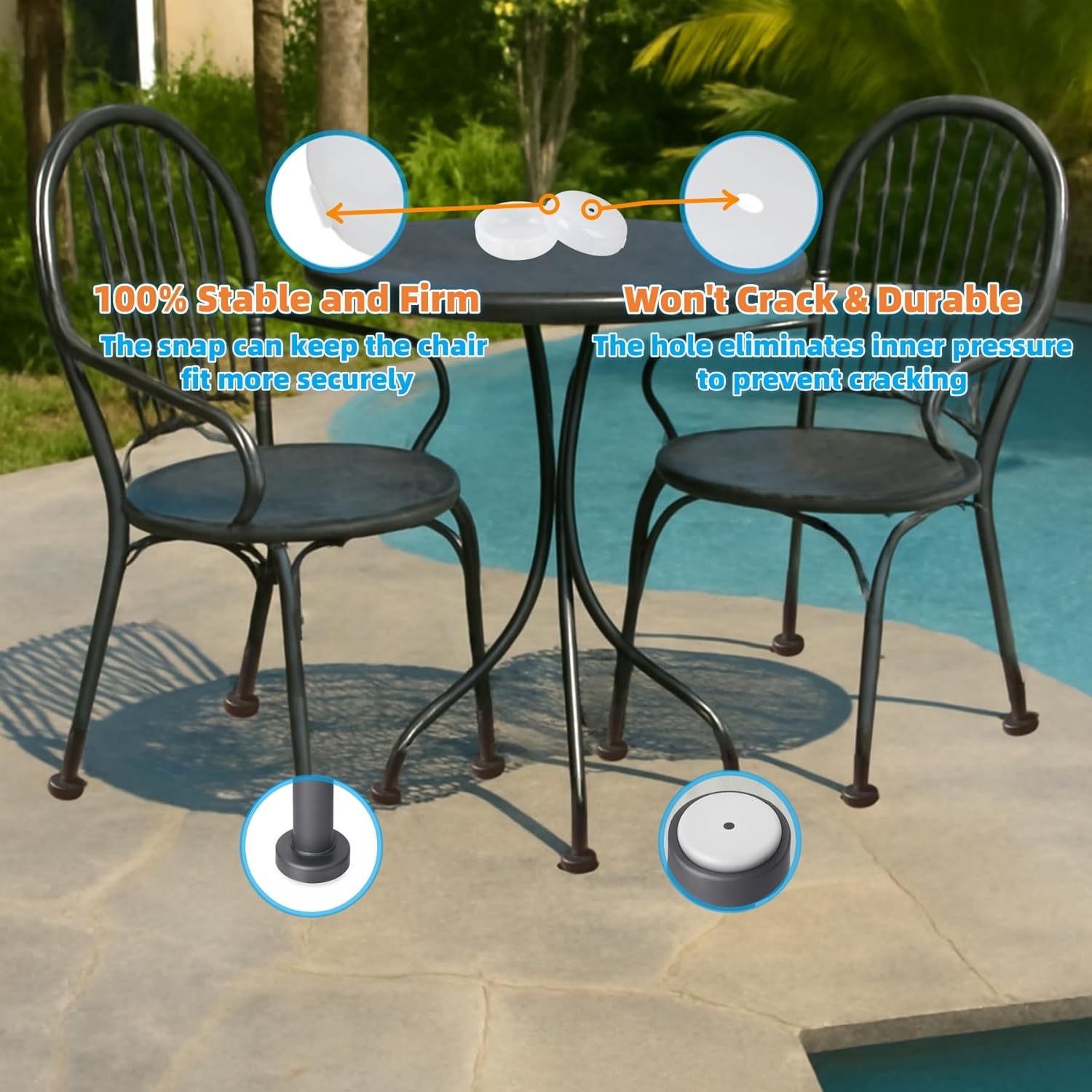 Wrought Iron Patio Furniture Feet Caps - Furnigear 1-1/2" Round Plastic Outdoor Chair Leg Caps, Floor Protectors for Metal Chairs & Tables, Patio Furniture Replacement Rubber Feet (White, 24 Pack)