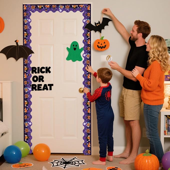 69Ft Halloween Bulletin Board Border Bat Ghost Pumpkin Cat Cobweb Funny - Image 7