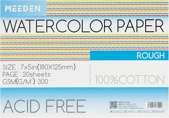 MEEDEN Watercolor Paper Block, 100% Cotton Watercolor Paper Pad of 20 Sheets by MEEDEN