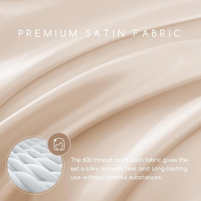 MR&HM Satin Bed Sheets, Twin XL Size Sheets Set - Image 2