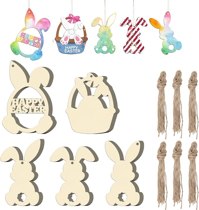 30Pcs Paintable Wooden Easter Bunnies Ornaments Unfinished Wood Cutouts by Tmflexe