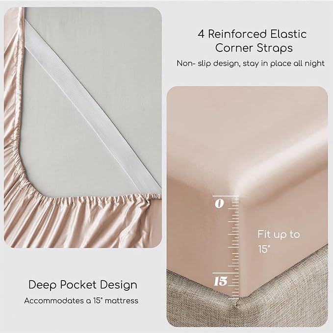 MR&HM Satin Bed Sheets, Full Size Sheets Set - Image 5
