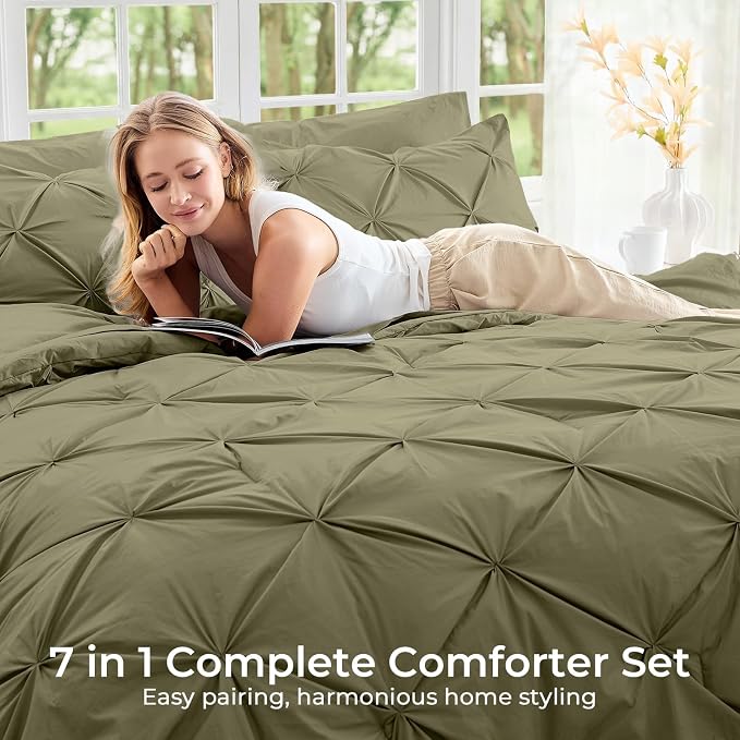 Sasttie Full Size Comforter Set, 7-Piece Bed in a Bag, Pintuck Bedding Sets - Image 6
