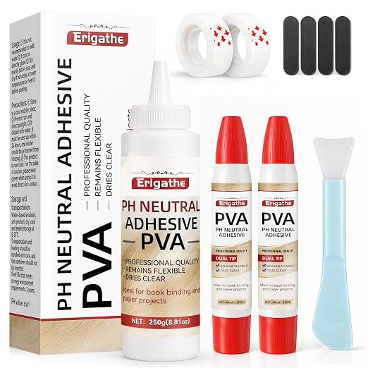Binding Glue Kit, 8.81oz PVA Glue + 2×1.35 Oz Acid-Free PVA Adhesive, Neutral pH by Erigathe