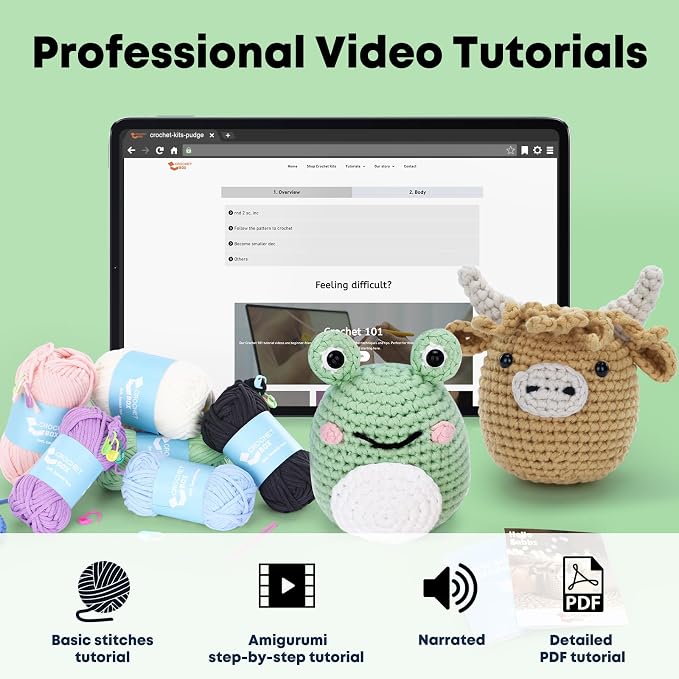 CrochetBox Crochet Kit for Beginner, Highland Cow and Frog Learn How to Crochet - Image 4