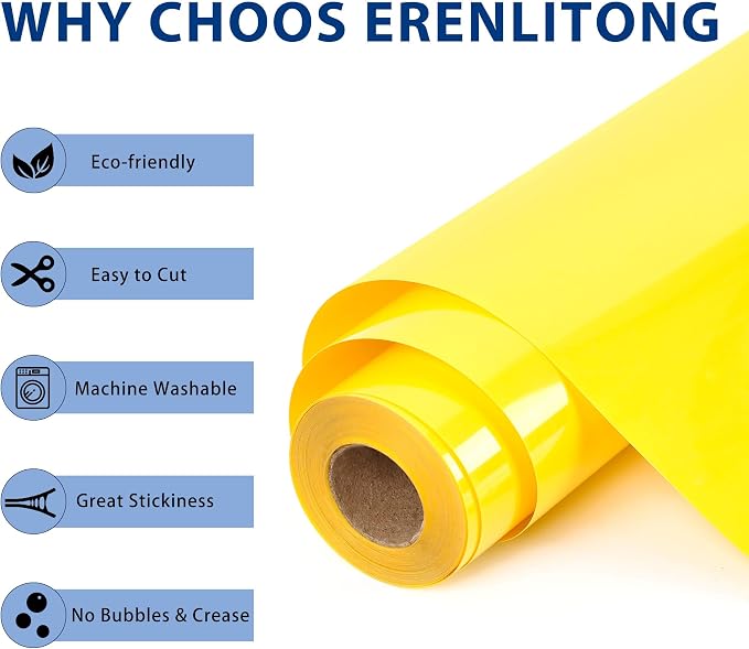 RENLITONG Yellow Iron on Vinyl 12Inch by 20ft Roll Heat Transfer Vinyl - Image 2