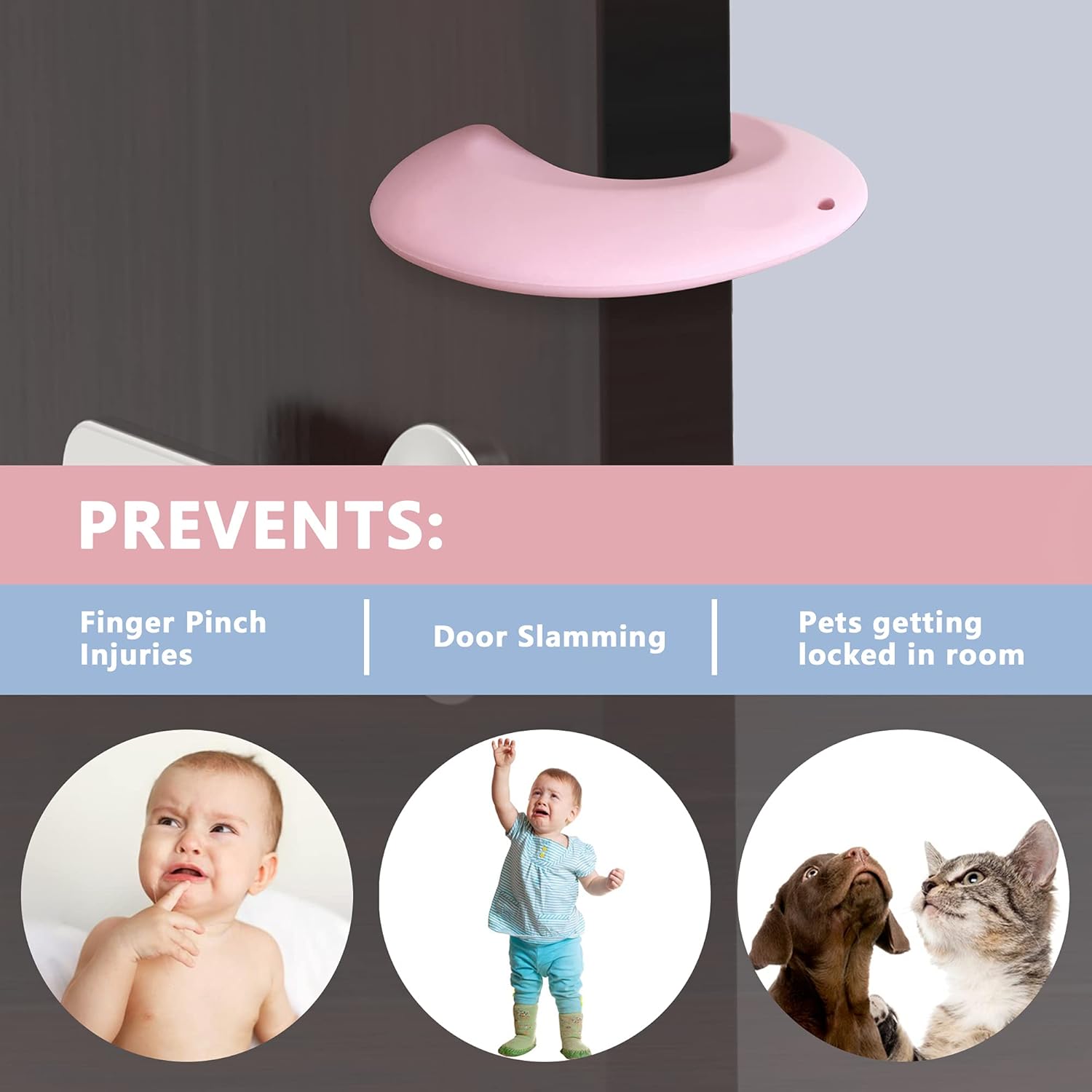 Silicone Door Pinch Guard and Door Slam Stopper, Durable Finger Pinch Guard, Prevents Pinch Injuries, Slamming Doors, Door Stopper for Kids, 6 Packs Pink.