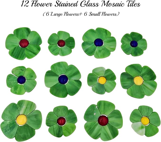 Esweny 12 Flower Stained Glass Mosaic Tiles - Image 4